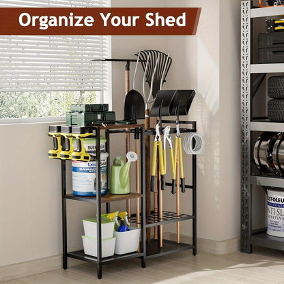 Garden Tool Rack with Wooden Shelves-1