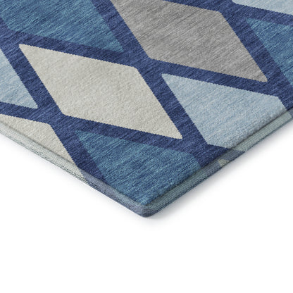 3' X 5' Navy Blue And Ivory Geometric Washable Area Rug With UV Protection-6