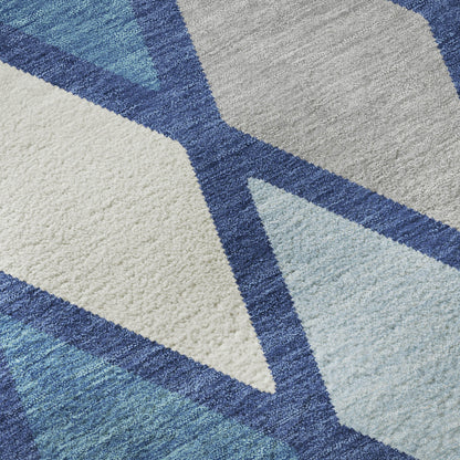 3' X 5' Navy Blue And Ivory Geometric Washable Area Rug With UV Protection-8