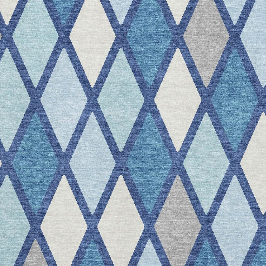 3' X 5' Navy Blue And Ivory Geometric Washable Area Rug With UV Protection-1