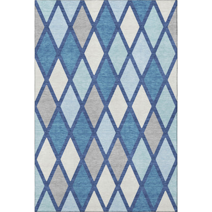 3' X 5' Navy Blue And Ivory Geometric Washable Area Rug With UV Protection-2