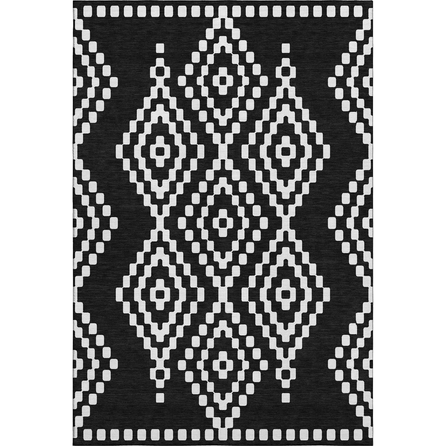 8' X 10' Black And Ivory Geometric Washable Area Rug With UV Protection-5