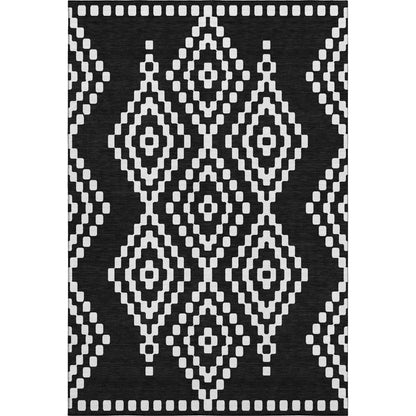 8' X 10' Black And Ivory Geometric Washable Area Rug With UV Protection-5