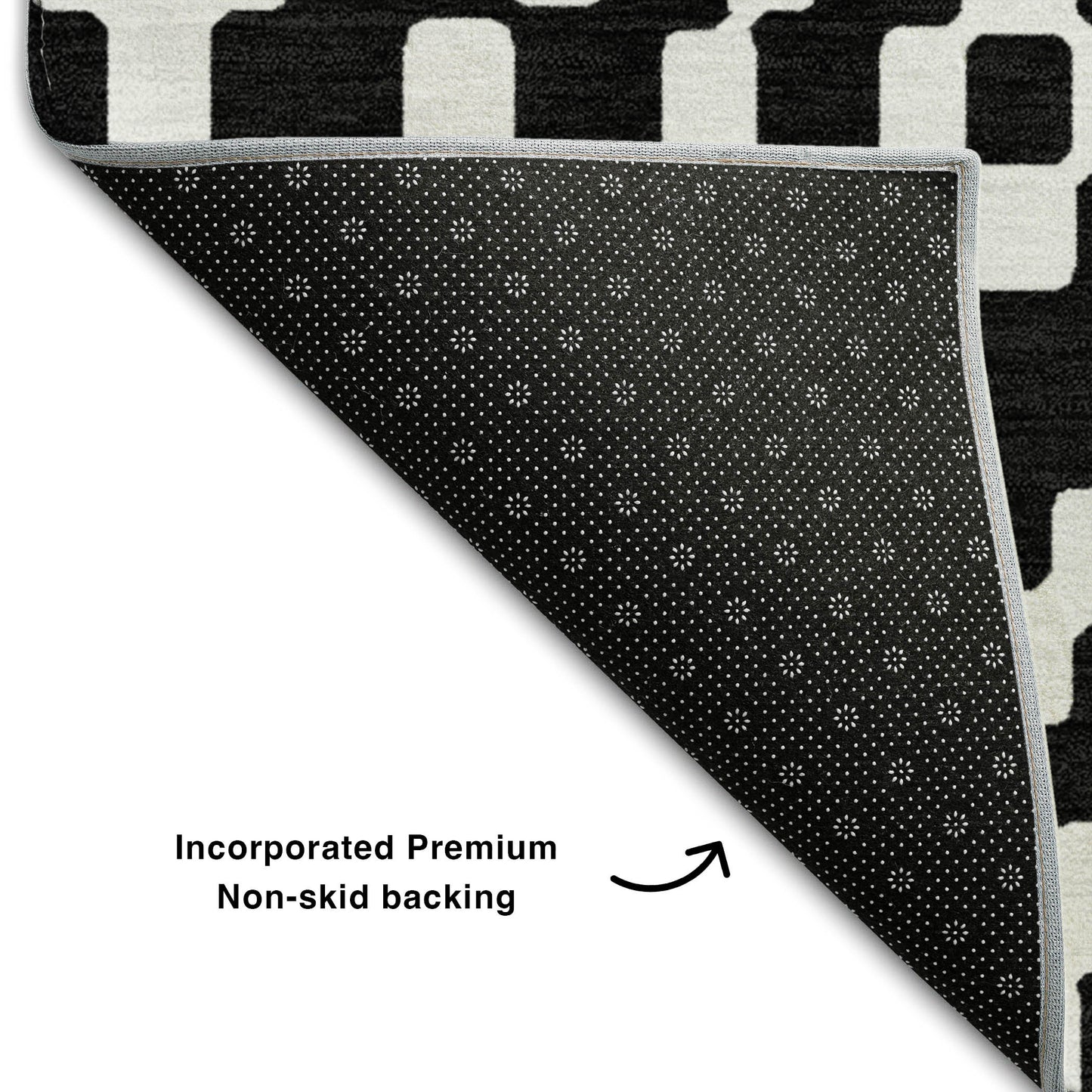 8' X 10' Black And Ivory Geometric Washable Area Rug With UV Protection-6