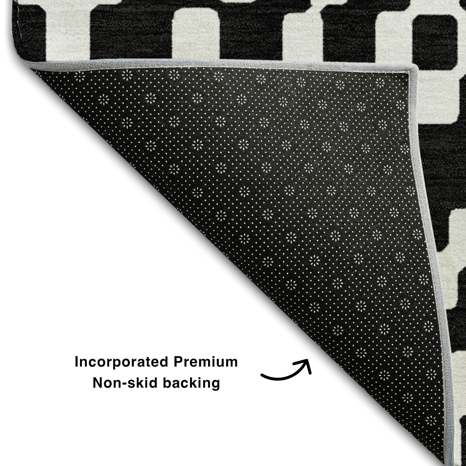 8' X 10' Black And Ivory Geometric Washable Area Rug With UV Protection-6