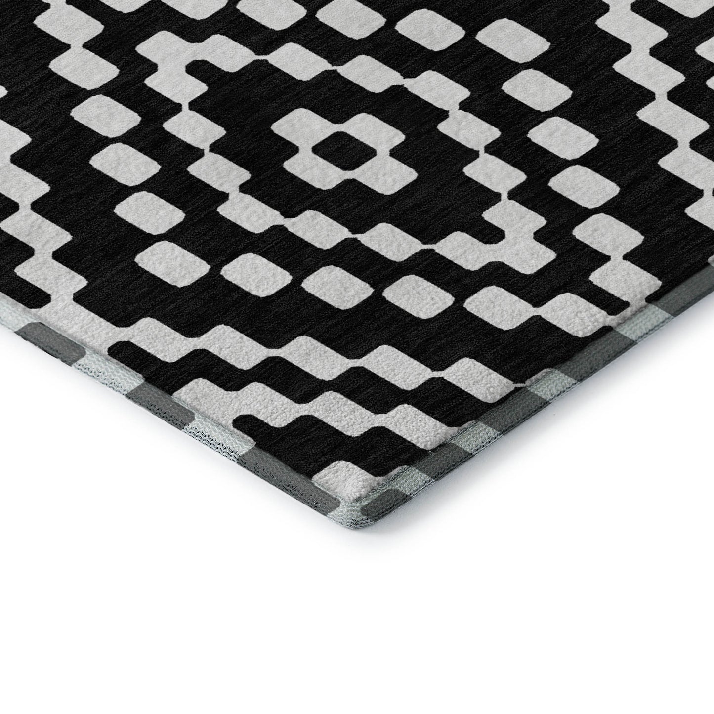 8' X 10' Black And Ivory Geometric Washable Area Rug With UV Protection-0