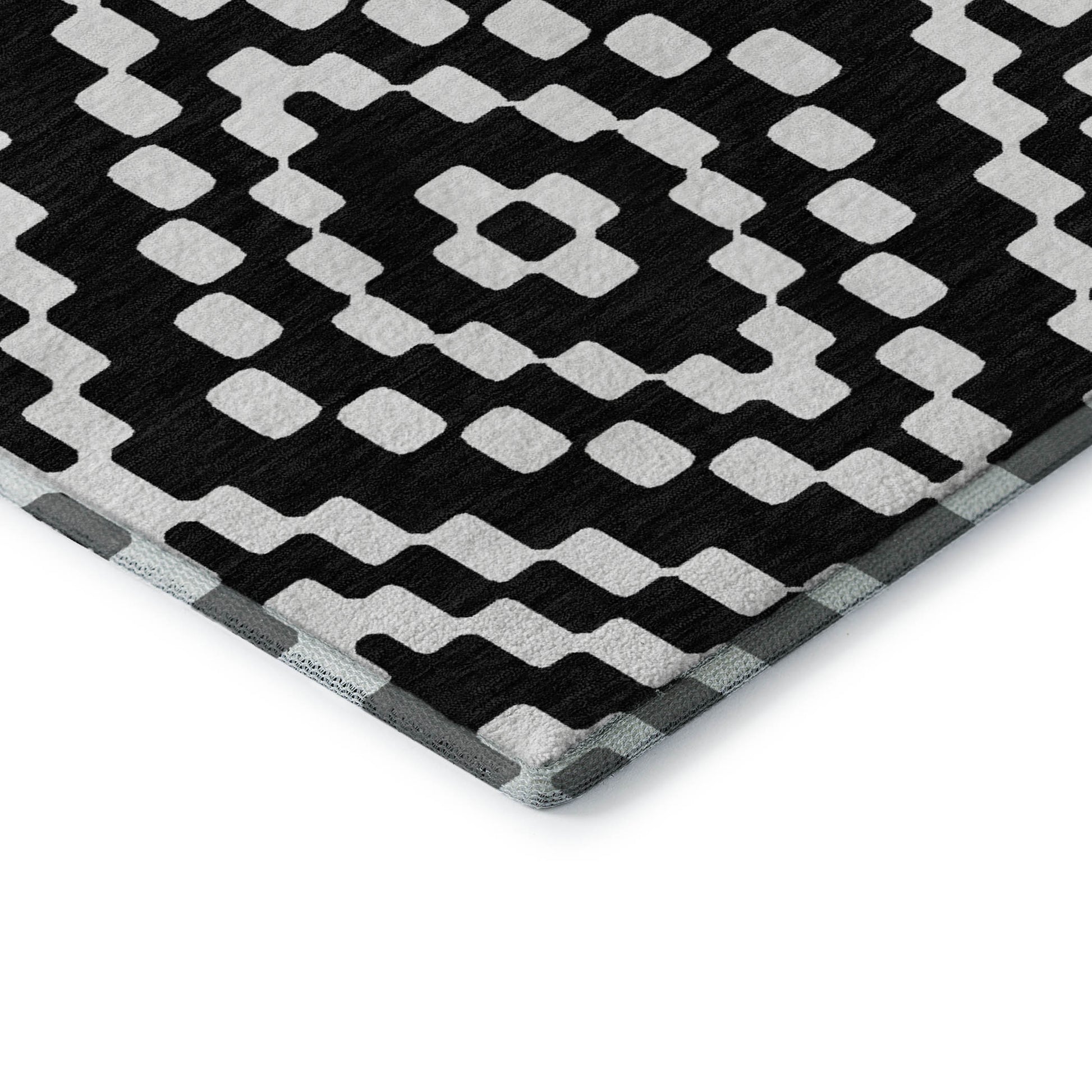 8' X 10' Black And Ivory Geometric Washable Area Rug With UV Protection-0