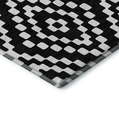 8' X 10' Black And Ivory Geometric Washable Area Rug With UV Protection-0