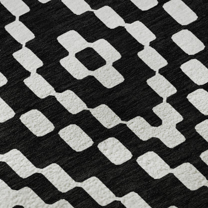 8' X 10' Black And Ivory Geometric Washable Area Rug With UV Protection-8