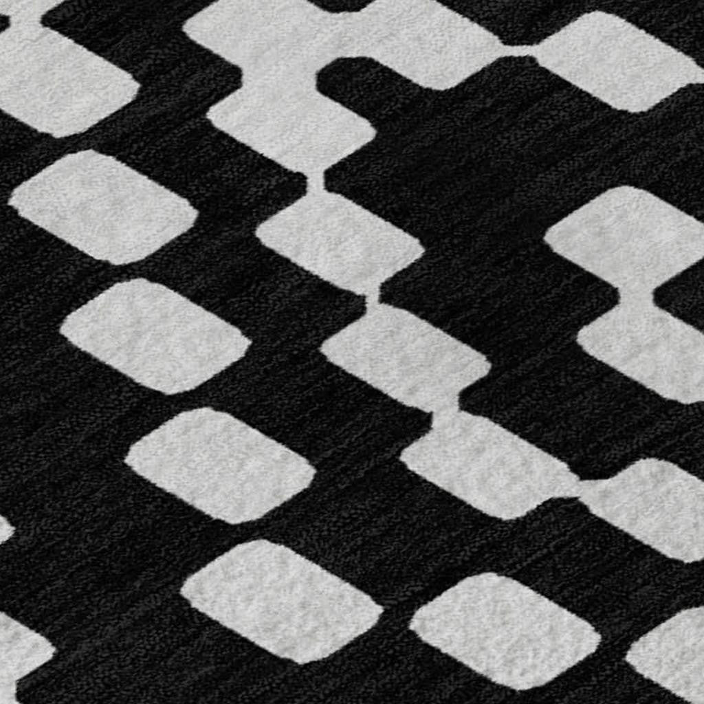 8' X 10' Black And Ivory Geometric Washable Area Rug With UV Protection-1