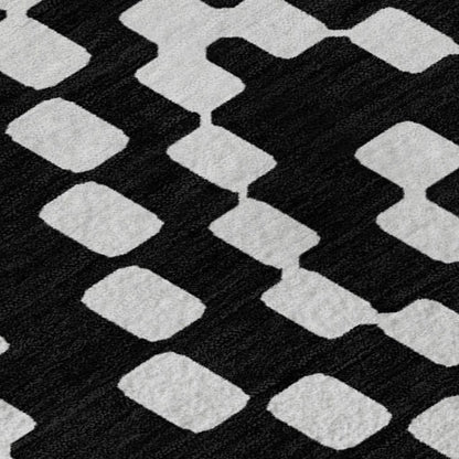 8' X 10' Black And Ivory Geometric Washable Area Rug With UV Protection-1