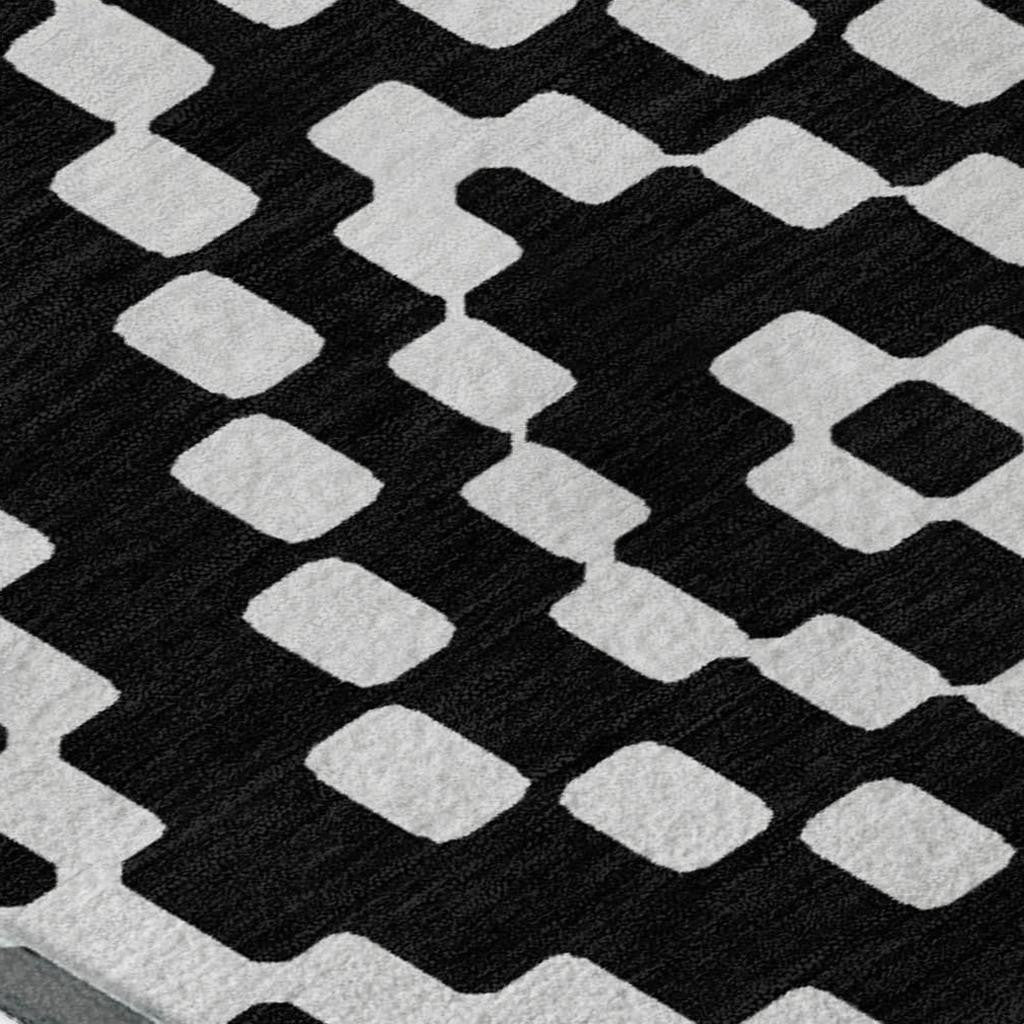 8' X 10' Black And Ivory Geometric Washable Area Rug With UV Protection-2