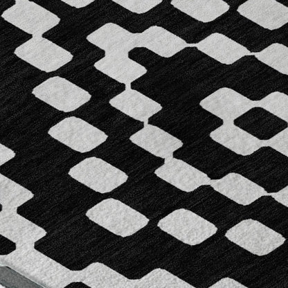 8' X 10' Black And Ivory Geometric Washable Area Rug With UV Protection-2