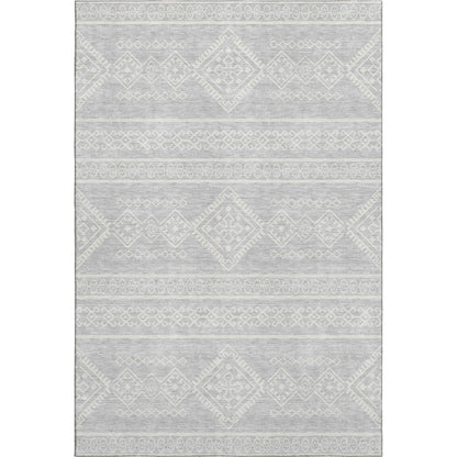 5' X 8' Silver And Ivory Southwestern Washable Area Rug With UV Protection-0