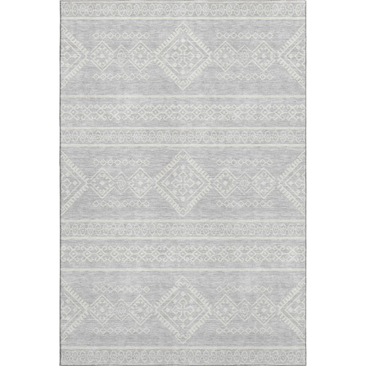 5' X 8' Silver And Ivory Southwestern Washable Area Rug With UV Protection-0