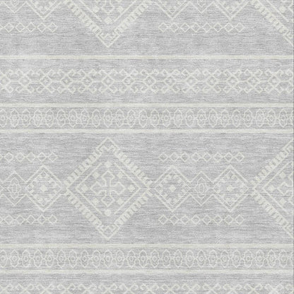 5' X 8' Silver And Ivory Southwestern Washable Area Rug With UV Protection-1