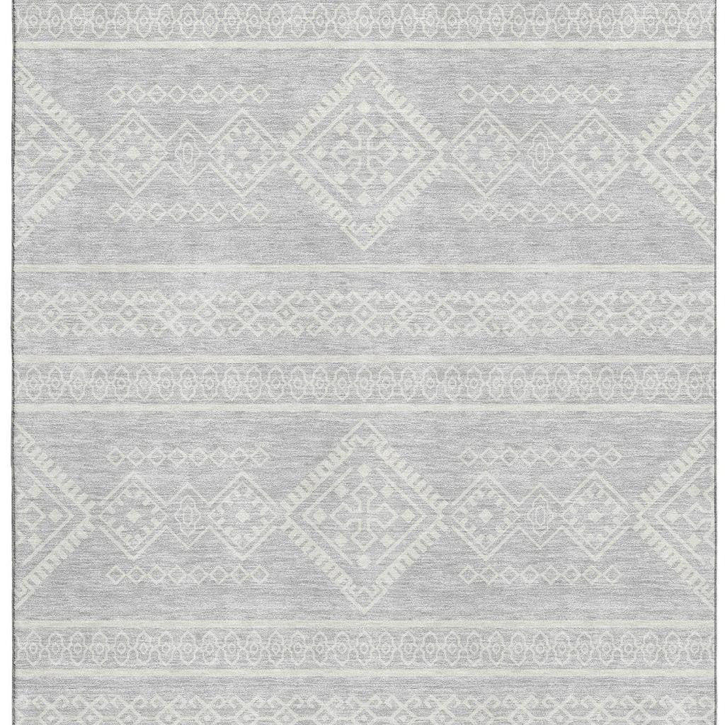 5' X 8' Silver And Ivory Southwestern Washable Area Rug With UV Protection-2