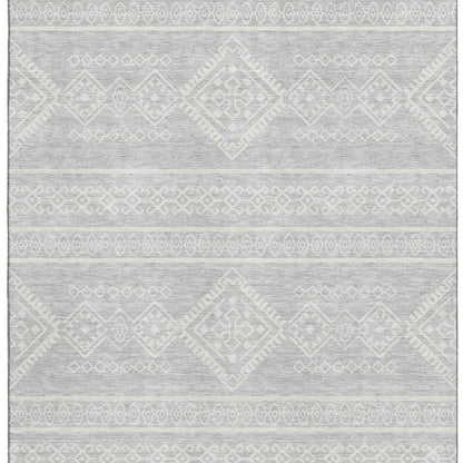 5' X 8' Silver And Ivory Southwestern Washable Area Rug With UV Protection-2