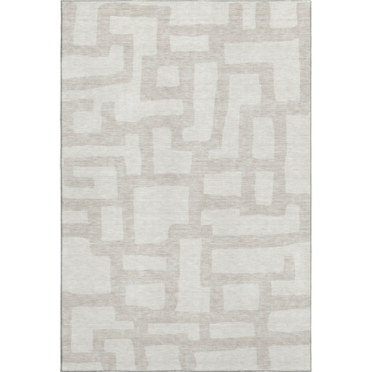 5' X 8' Ivory And Beige Abstract Geometric Washable Area Rug With UV Protection-0