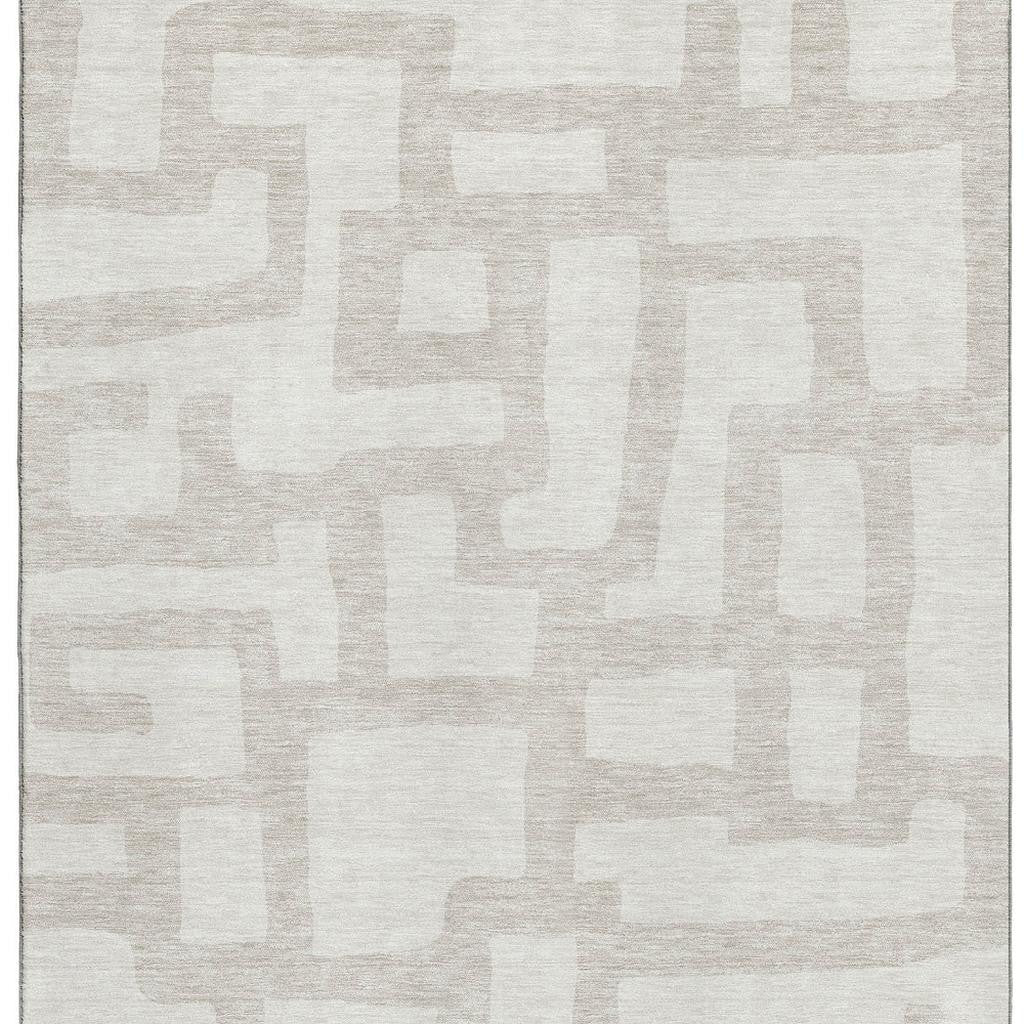 5' X 8' Ivory And Beige Abstract Geometric Washable Area Rug With UV Protection-2