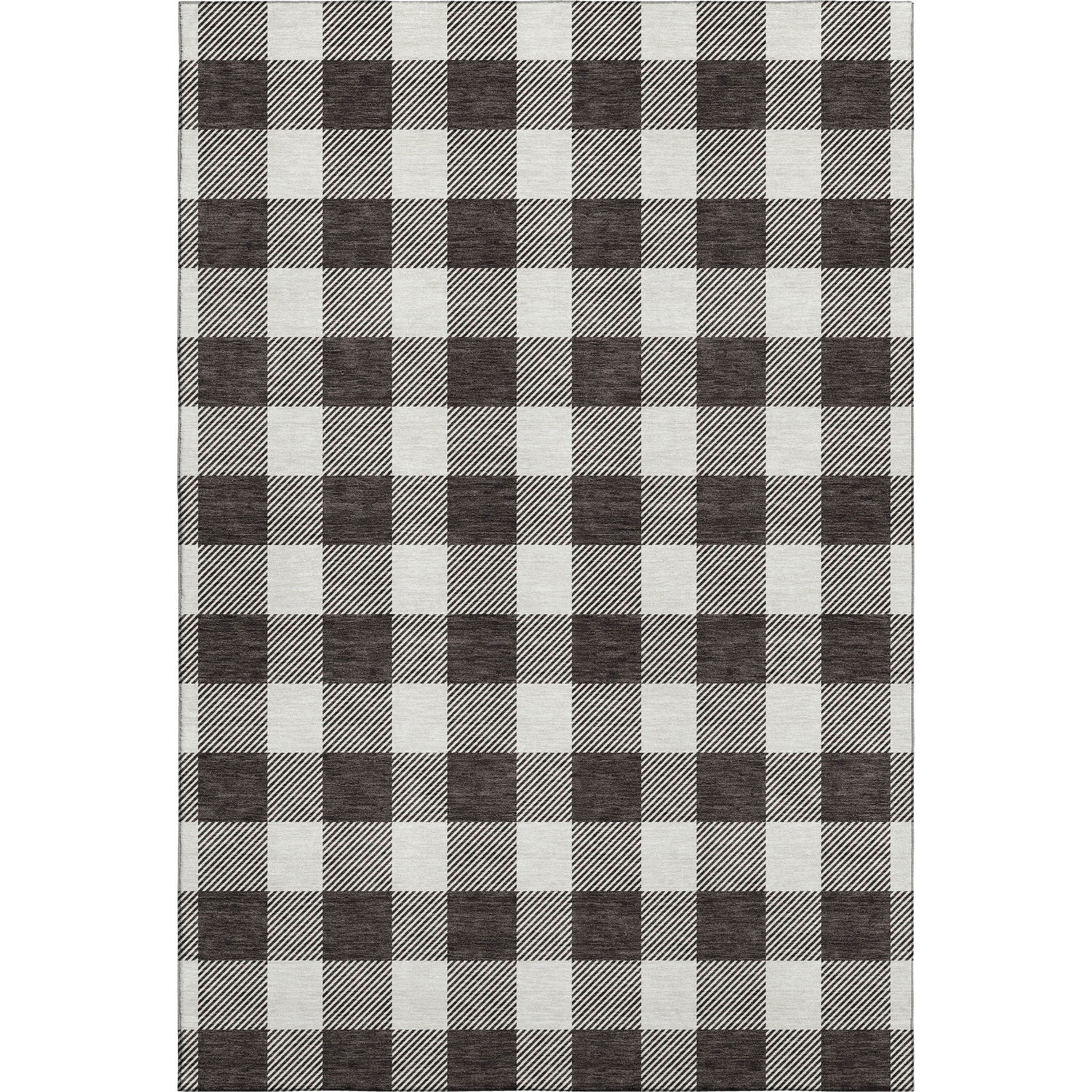 3' X 5' Black And Ivory Plaid Washable Area Rug With UV Protection-0