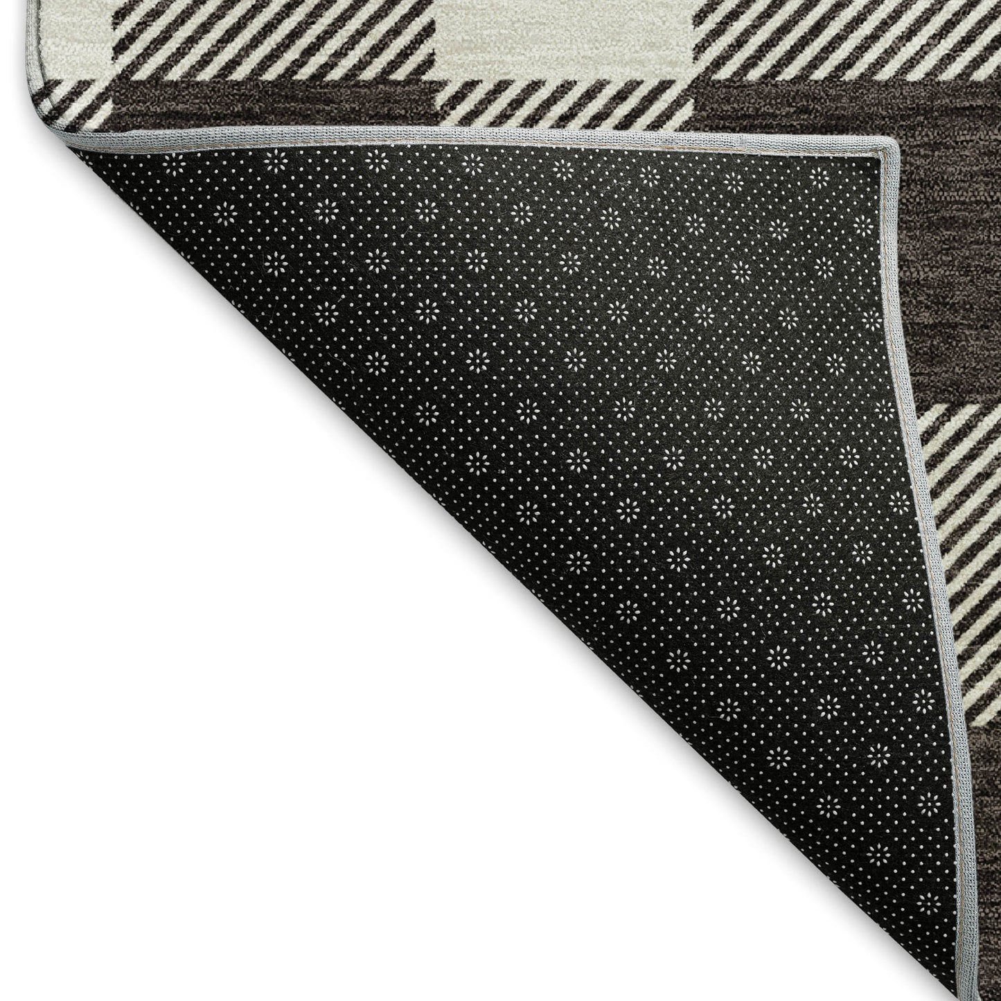 3' X 5' Black And Ivory Plaid Washable Area Rug With UV Protection-5