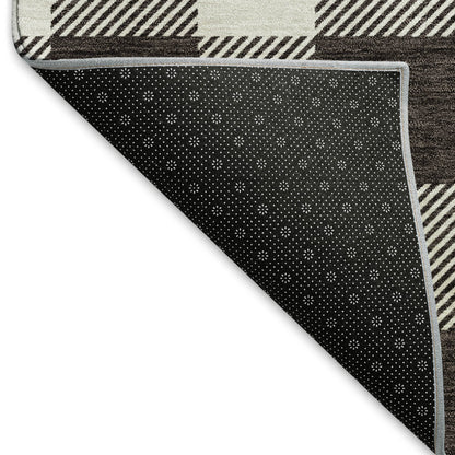 3' X 5' Black And Ivory Plaid Washable Area Rug With UV Protection-5