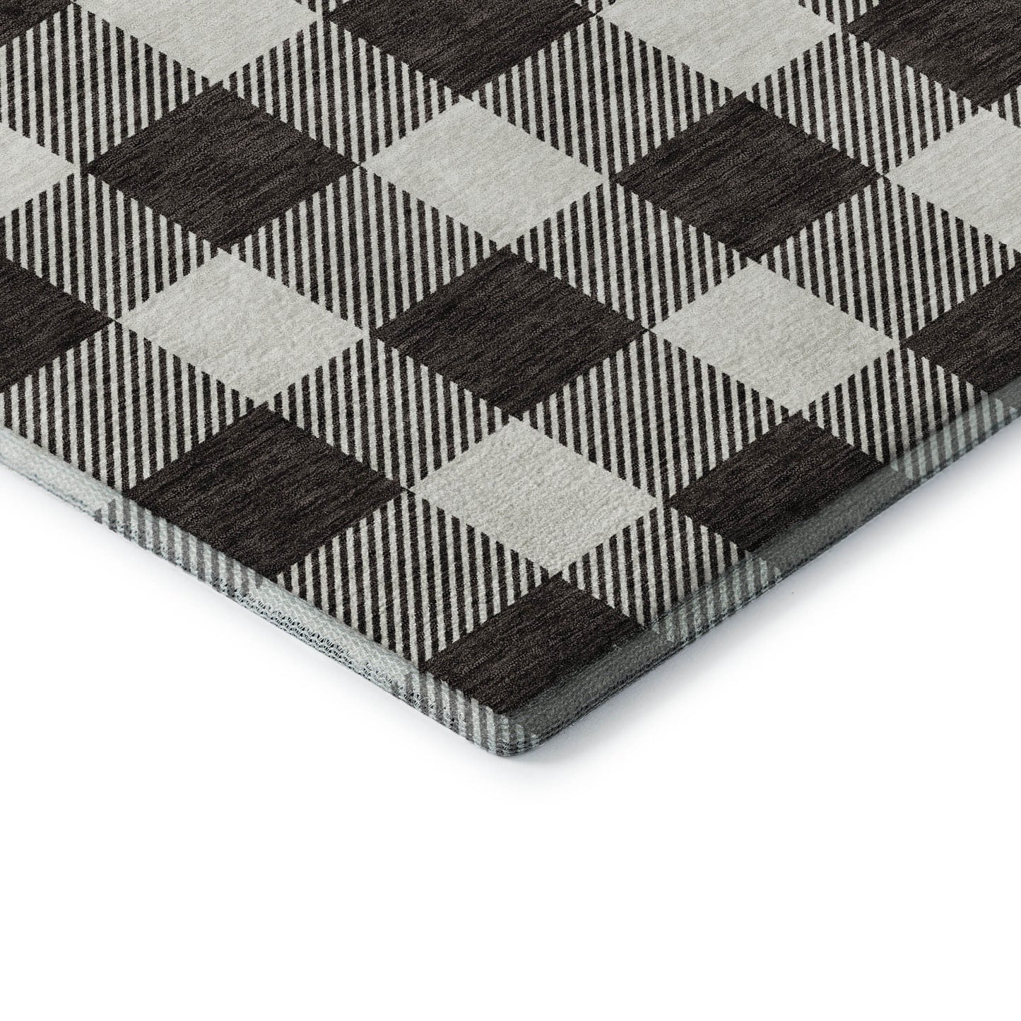 3' X 5' Black And Ivory Plaid Washable Area Rug With UV Protection-6