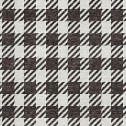 3' X 5' Black And Ivory Plaid Washable Area Rug With UV Protection-1
