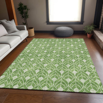 3' X 5' Green And Ivory Geometric Washable Area Rug With UV Protection-4
