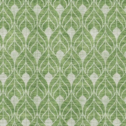 3' X 5' Green And Ivory Geometric Washable Area Rug With UV Protection-1