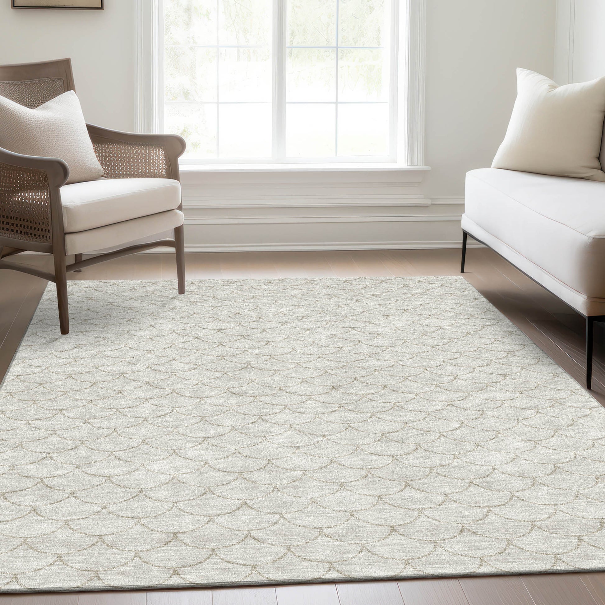 5' X 8' Ivory And Beige Geometric Washable Area Rug With UV Protection-3