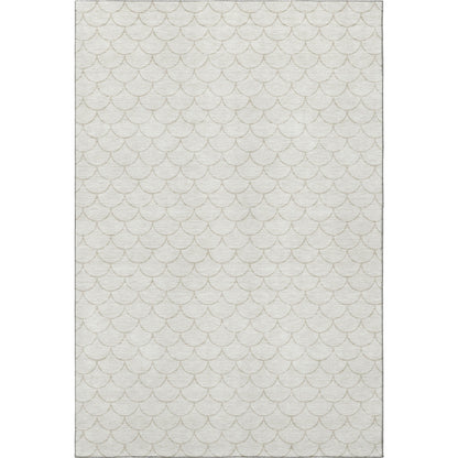 5' X 8' Ivory And Beige Geometric Washable Area Rug With UV Protection-1