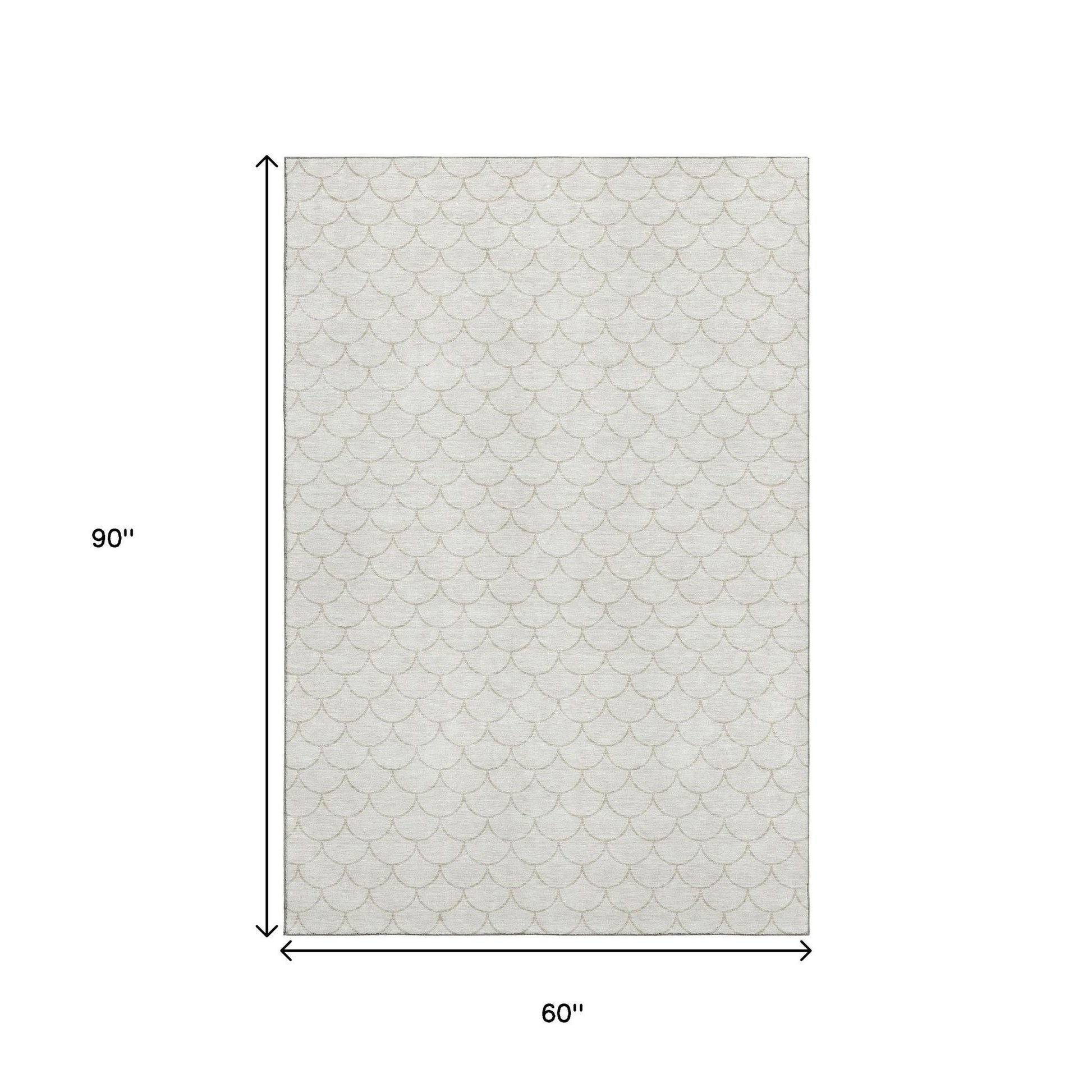 5' X 8' Ivory And Beige Geometric Washable Area Rug With UV Protection-8