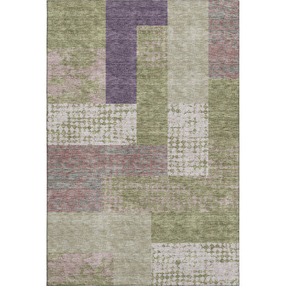 9' X 12' Green Ivory And Purple Geometric Washable Area Rug With UV Protection-0
