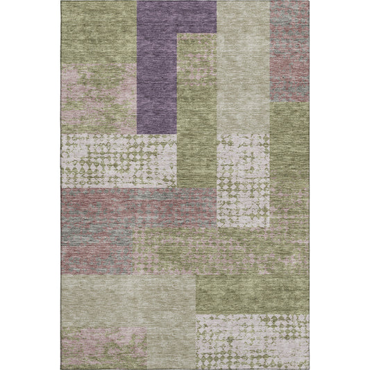 9' X 12' Green Ivory And Purple Geometric Washable Area Rug With UV Protection-0