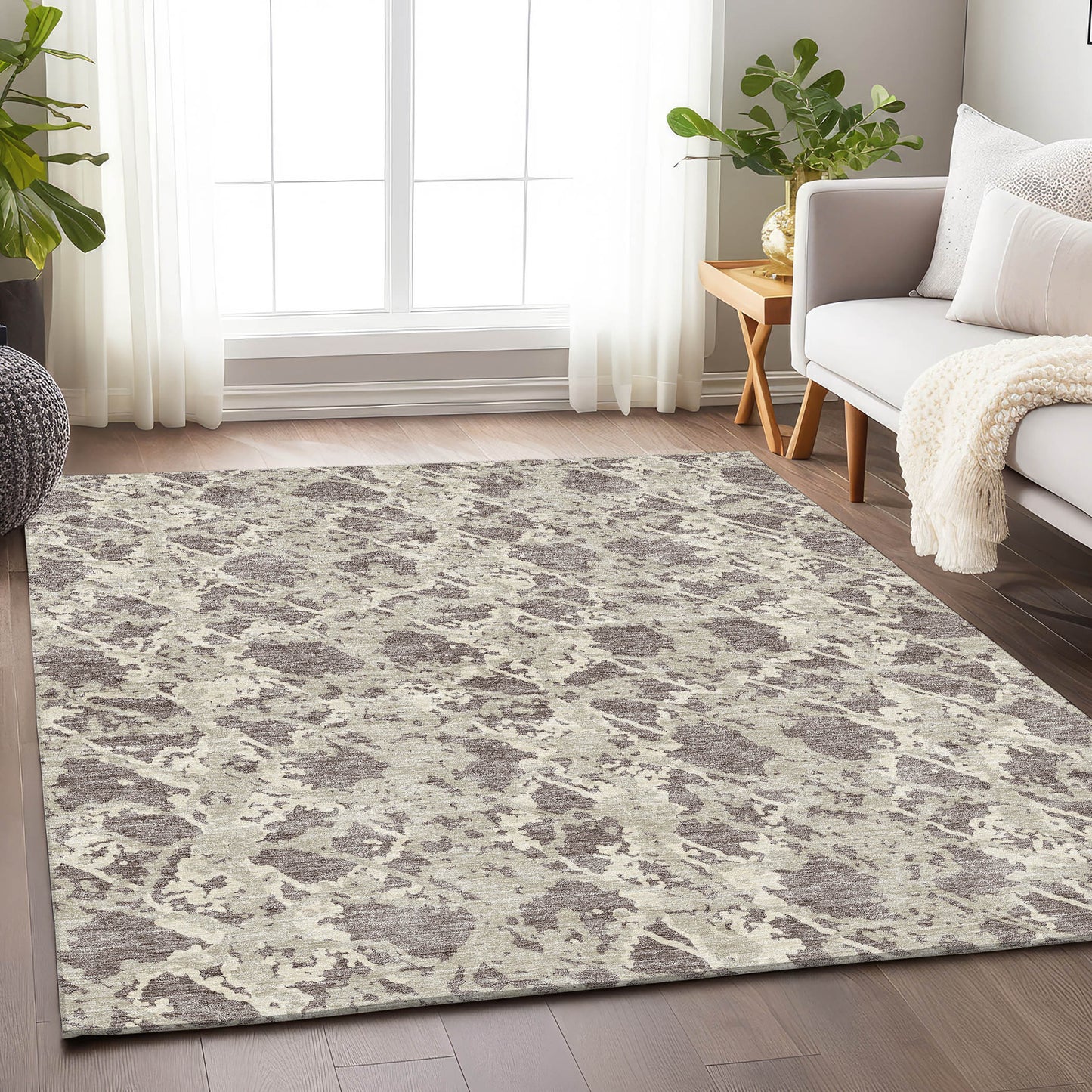 9' X 12' Taupe Beige And Ivory Abstract Washable Area Rug With UV Protection-3