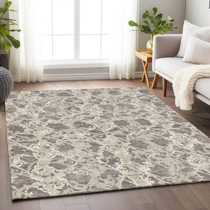9' X 12' Taupe Beige And Ivory Abstract Washable Area Rug With UV Protection-3