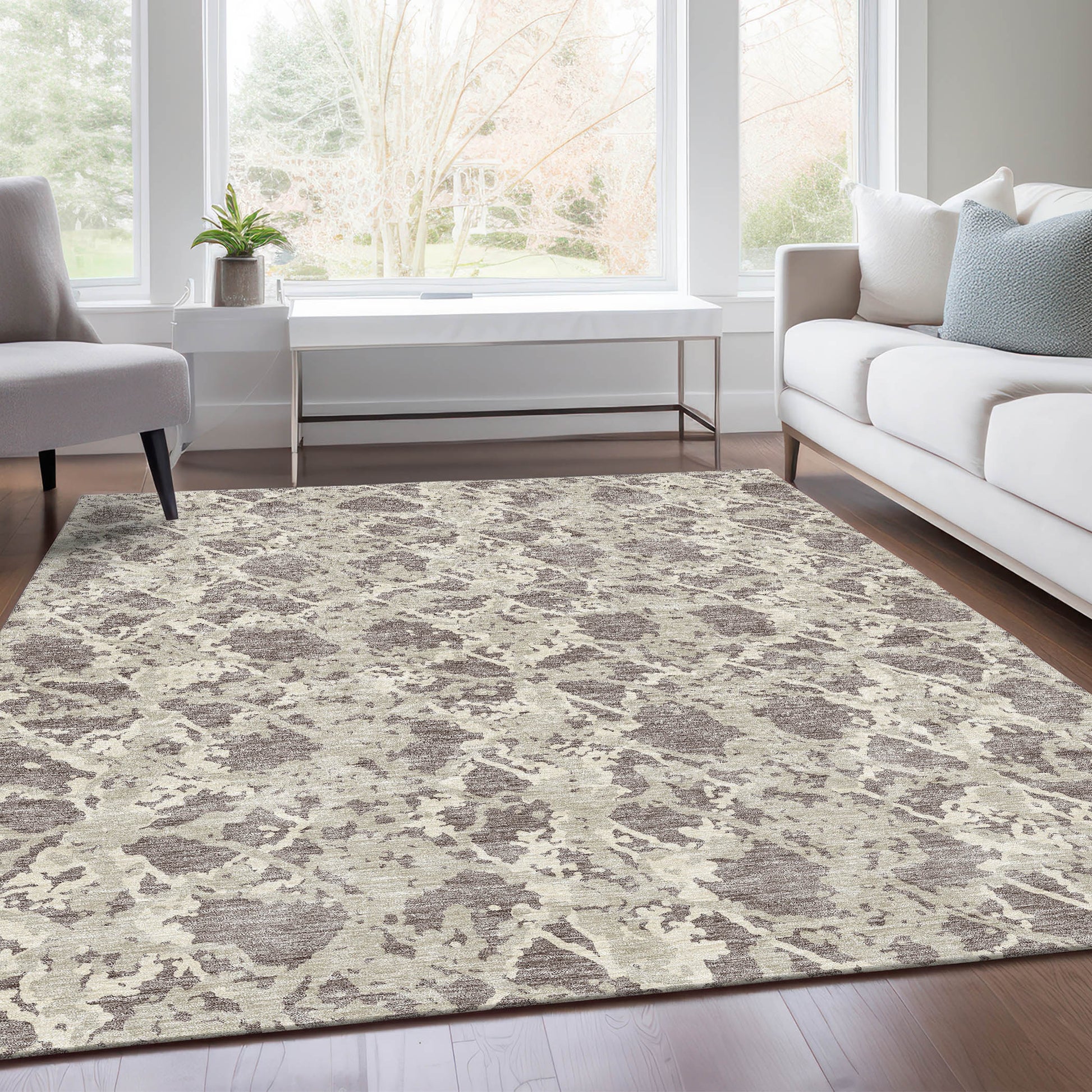 9' X 12' Taupe Beige And Ivory Abstract Washable Area Rug With UV Protection-4
