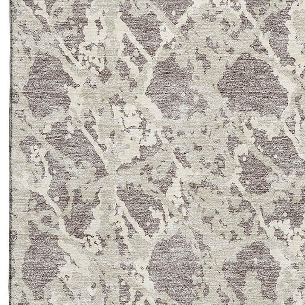 9' X 12' Taupe Beige And Ivory Abstract Washable Area Rug With UV Protection-2