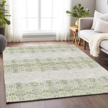 9' X 12' Green And Ivory Southwestern Washable Area Rug With UV Protection-3