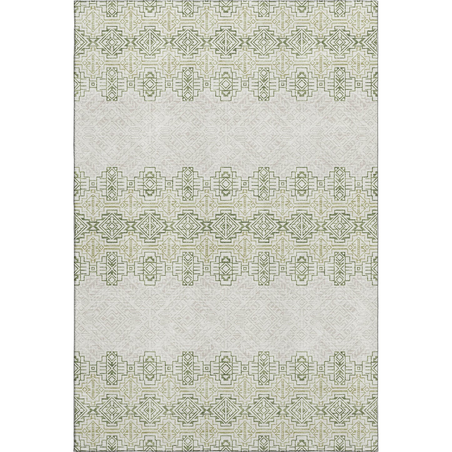 9' X 12' Green And Ivory Southwestern Washable Area Rug With UV Protection-0