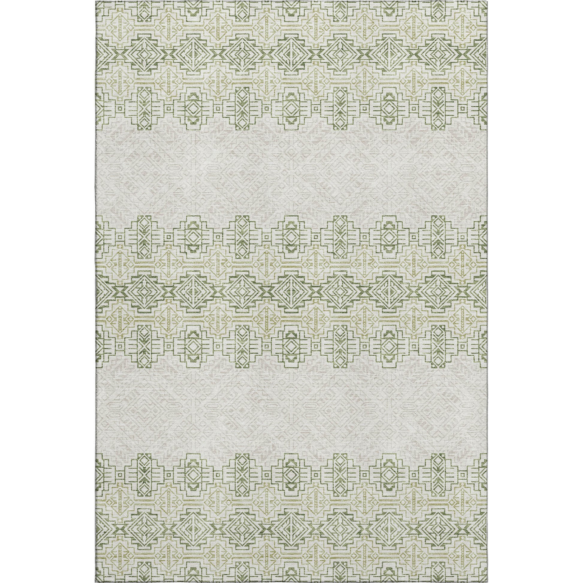 9' X 12' Green And Ivory Southwestern Washable Area Rug With UV Protection-0