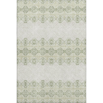 9' X 12' Green And Ivory Southwestern Washable Area Rug With UV Protection-0