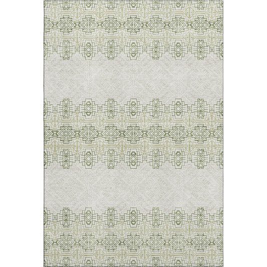 9' X 12' Green And Ivory Southwestern Washable Area Rug With UV Protection-0