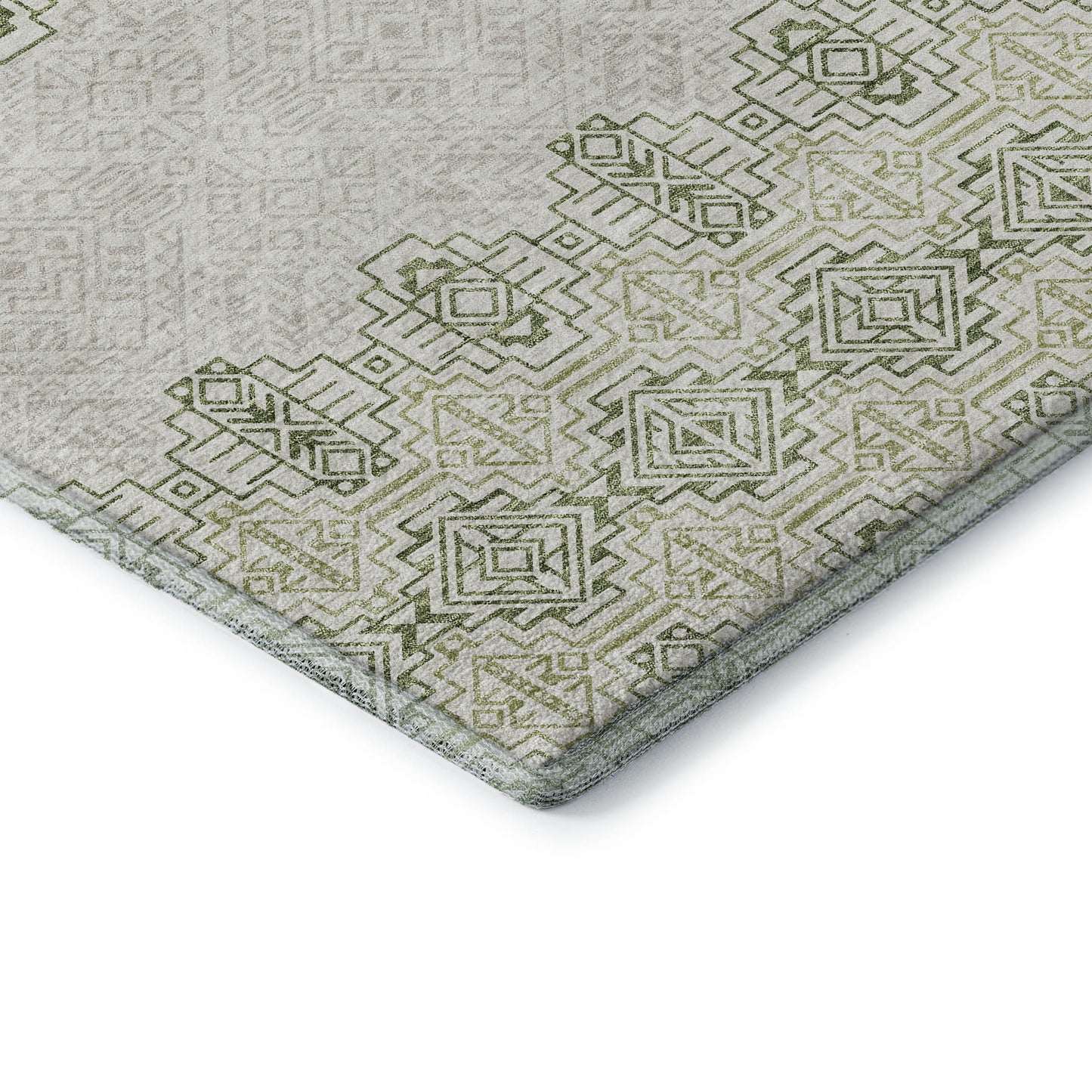 9' X 12' Green And Ivory Southwestern Washable Area Rug With UV Protection-6