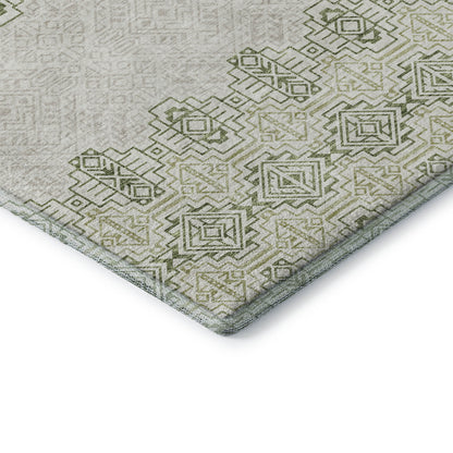 9' X 12' Green And Ivory Southwestern Washable Area Rug With UV Protection-6