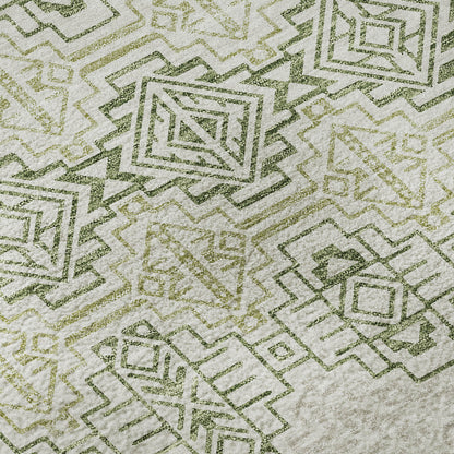 9' X 12' Green And Ivory Southwestern Washable Area Rug With UV Protection-8