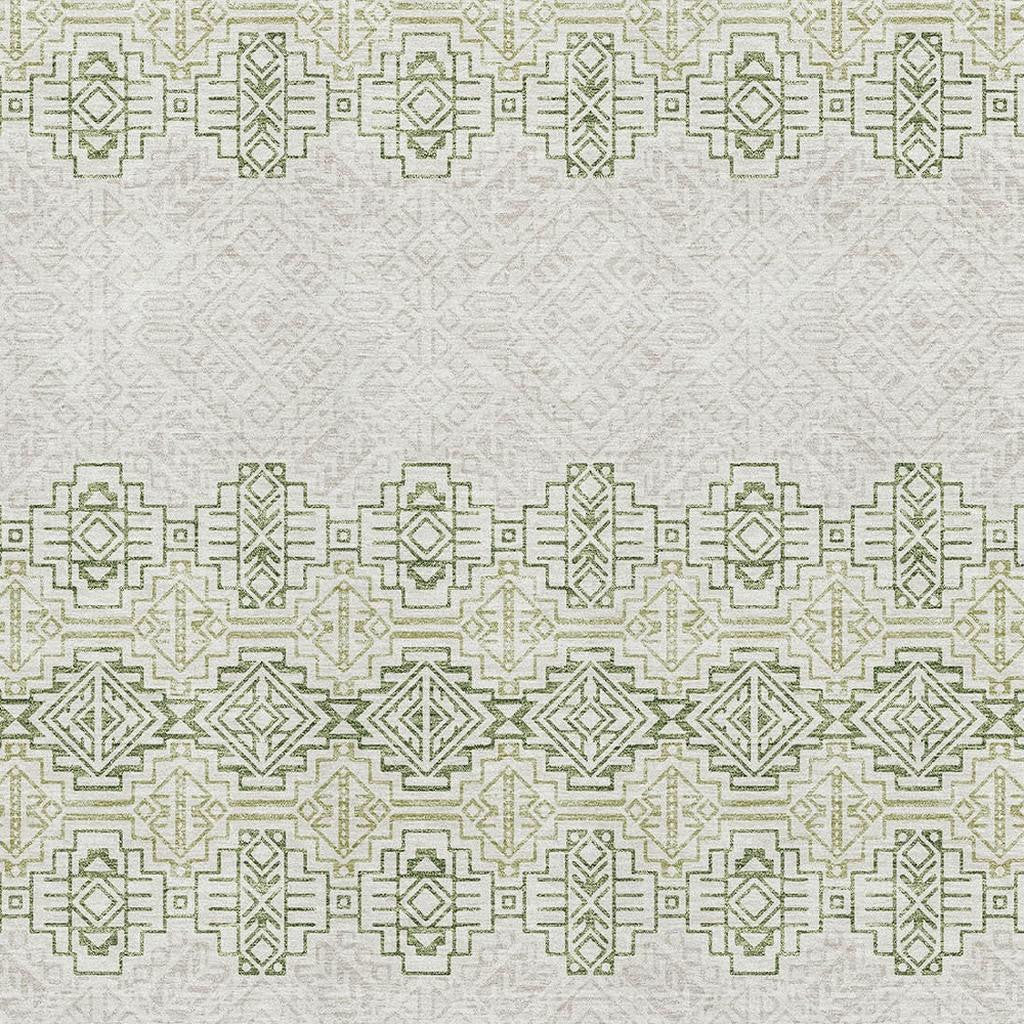9' X 12' Green And Ivory Southwestern Washable Area Rug With UV Protection-1