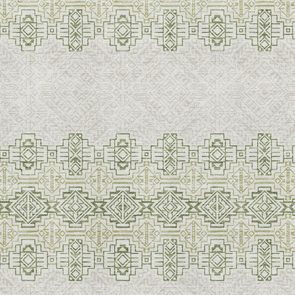 9' X 12' Green And Ivory Southwestern Washable Area Rug With UV Protection-1